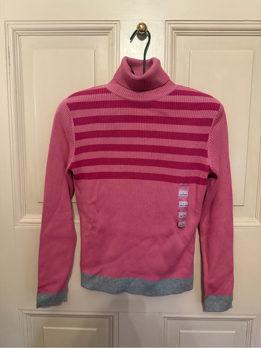 VTG Deadstock with Tags Large Pink Striped Turtleneck Sweater